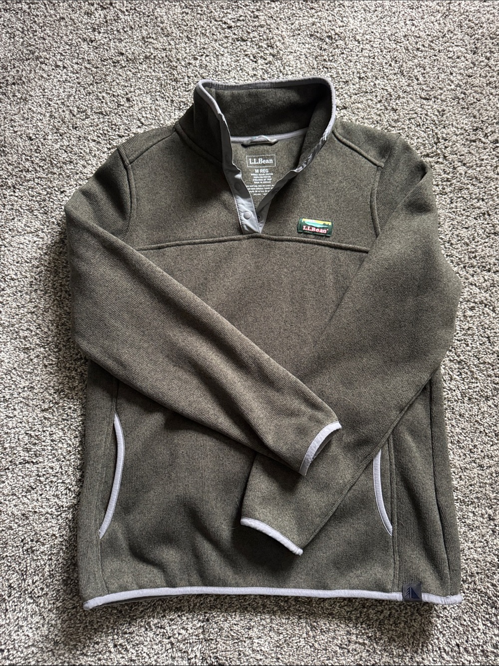 L.L. Bean Olive Fleece Quarter-Snap Pullover